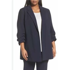 Lafayette 148‎ womens Oversized Small Blazer Navy Blue Gathered Ruched Sleeve